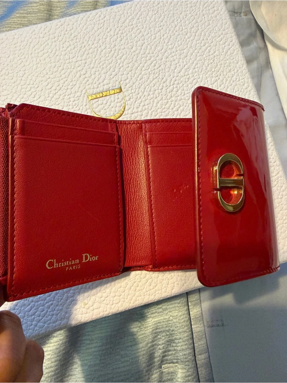 Dior Red Patent Leather Wallet with Gold CD Logo